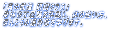 「真の武道」を通して 身体の不思議、体の使い方、 ほんとうの護身術を学びます
